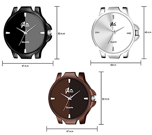 Image of Acnos Polyurethane Premium Brand - A Branded 3 Colors Black Brown And White Analog Super Quality Stylish Belt Watches For Men /Stylish Watches For Boys Pack Of 3, Multi-Color Dial, Multi-Color Band