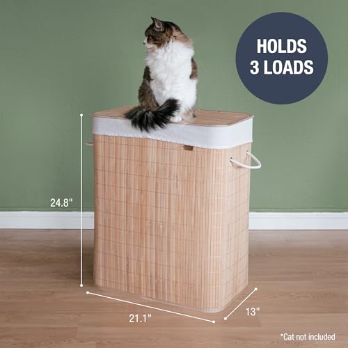 CleverMade Natural Bamboo Hamper LUXE, Double Hamper - 27 Gal (103L) Bamboo Laundry Hamper with Lid and Removable Machine Washable Laundry Bag - Holds 4 Loads and 50 Lbs. - Image 3
