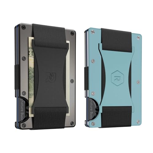 The Ridge Minimalist Wallets Bundle: Gunmetal Cash Strap Wallet for Men + Sea Glass Cash Strap Wallet for Women - Slim, Stylish¸ Holds Cards and Cash with Minimalist Design.