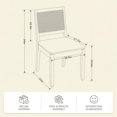 Image of STHOUYN White Rattan Dining Chairs Set of 4 Solid Wood Frame, White Upholstered Seat Kitchen Chairs for Dining Room, Mid Century Modern Farmhouse Style, Comfortable Padded with Natural Finish