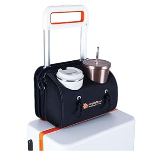 simpletome 4 In 1 Gepäck Becherhalter Reise-Getränkehalter Hält Zwei Umhängetasche Kaffeetassen & Tablete Passend für die Meisten Koffergriffe Praktisches Reisezubehör für Reisende (Schwarz)