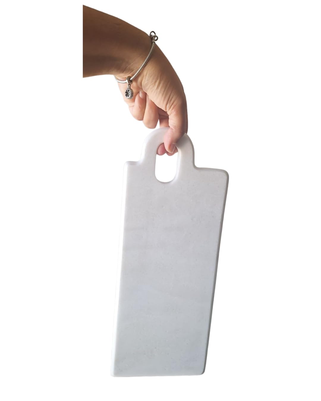 Schneidebrett aus weißem Marmor 35,5x14 cm mit Griff – Langes handgefertigtes Made in Italy Brett für Käse, Wurst & Sushi | Elegante Servierplatte aus Naturstein Design – Kalu Creations