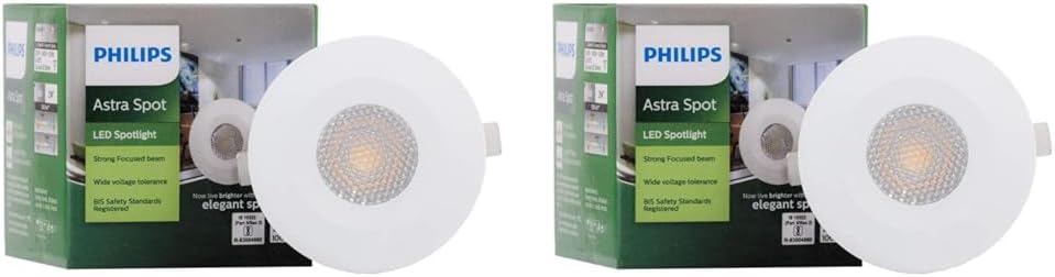 PHILIPS Astra Spot 2-watt LED Spotlight || LED Spotlight for Display || Cutout:35mm || Cool Day Light, Polycarbonate (Pack of 2)