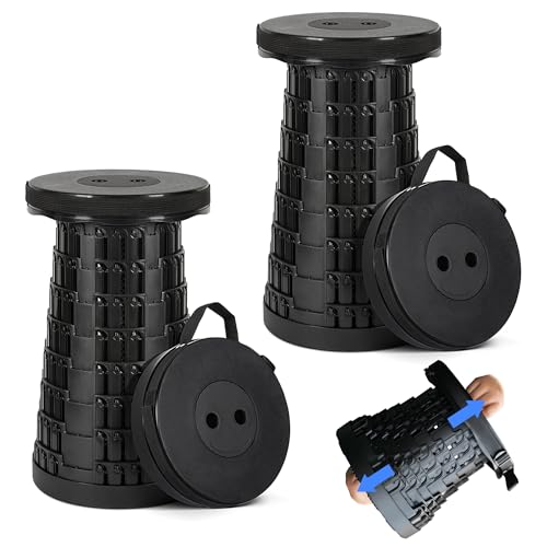 Image of Collapsible Stool Max 620lbs Weight, Pack of 2, Lightweight & Portable Telescopic Stool for Adults, Adjustable Height Retractable Folding Seat or Footrest for Camping Hiking Travel