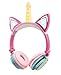 Auriculares Niña,Cascos Niña,Auriculares Orejas de Gato,Cascos Cuerno de Unicornio,Auriculares Infantiles,LED con Diadema Ajustable,Audifonos de Gato, Limitación de Volumen 85 dB (Amarillo PéTalo)