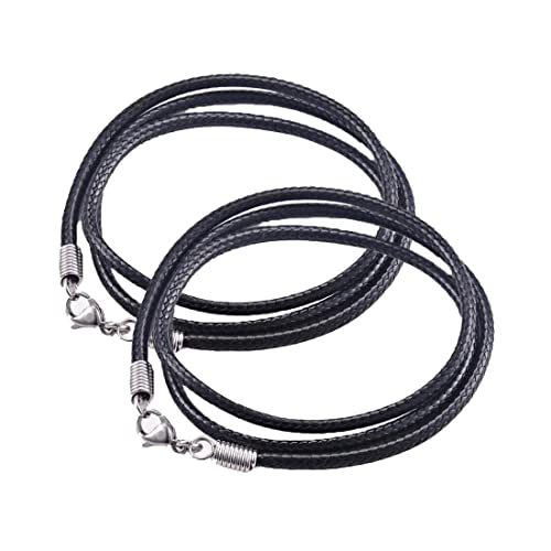 LIUJZZJ 2 Stück Echtleder Kette schwarz Dicke 2mm mit Karabinerverschluss...