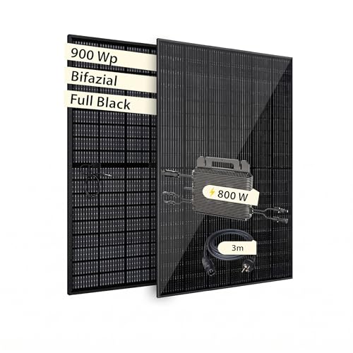 VALE Balkonkraftwerk Bifazial 900 Wp Full Black - Marstek-M2-800 Wechselrichter - Solaranlage - Hochwertiges Solarpanel Set - 3m AC-Kabel