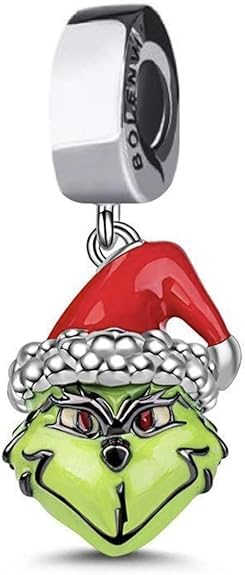 He Stole Christmas Green Red Enamel 925 Sterling Silver Omni Clip On Clasp Charm Pendant For Pandora & Similar Charm Bracelets or Necklaces2