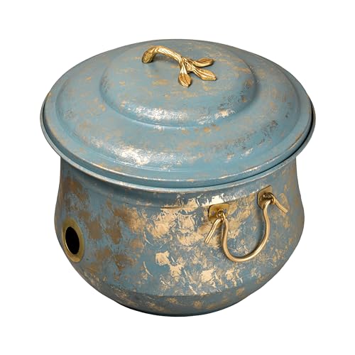 LifeSmart Hose Pot with Lid, Brass Accents, Holds up to 150-Feet of Hose