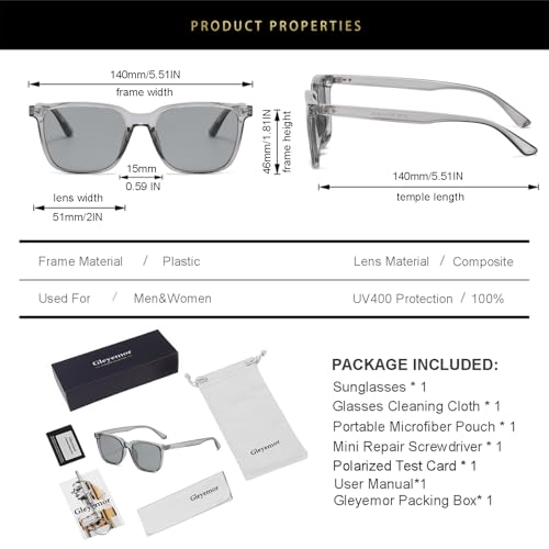Image of Gleyemor Polarized Mens Square Sunglasses UV400 Protection Sun Glasses