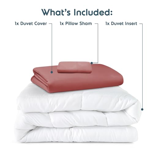 Nestl Twin Duvet Cover Set with Comforter Insert - Pink Clay 3 Piece 68x90 Duvet Cover & 1 Pillow Sham with White Quilted Down Alternative Comforter, Ultra Soft, All Season