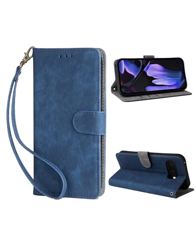 Custodia per Google Pixel 9A custodia protettiva compatibile con Pixel9A Viene fornita con scheda di inserimento e cordino - flip integrata con molteplici funzioni blu pelle