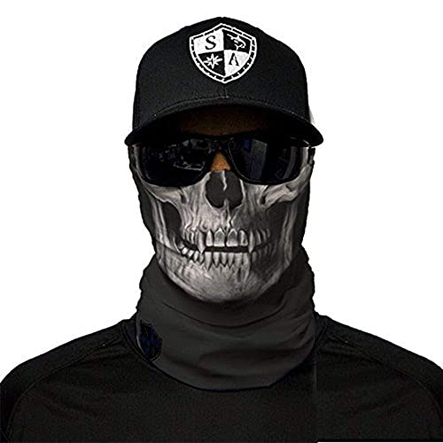 SA Fishing Face Shields ** 40+ Designs verfügbar ** Qualitäts Bandana/Multifunktionstuch/Schlauchtuch/Halstuch aus Stoff & SPF 40 - Face Masks von SA Company, Black Skull