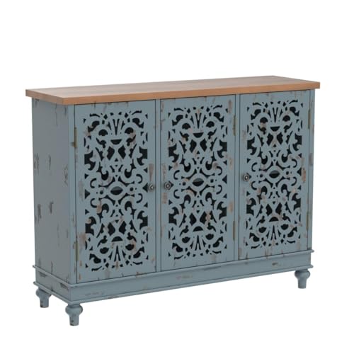 Sophia-William-Sideboard-and-Buffet-with-Storage-3-Door-Hollow-Carved-Accent-Cabinet-Distressed-Wood-Storage-Cabinet-Cupboard-for-Kitchen-Dining-Room-Living-Room-Entryway-Blue Sophia William Sideboard and Buffet with Storage 3 Door Hollow Carved Accent Cabinet Distressed Wood Storage Cabinet Cupboard for Kitchen Dining Room Living Room Entryway Blue