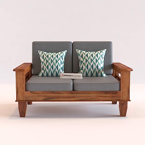 Image of Sheesham Wooden 2 Seater Sofa for Living Room | Rosewood 2 Seater Cushion Sofa with Side Newspaper Holder for Home & Office | Solid Wood Sofa Set for Lounge (Honey Finish)