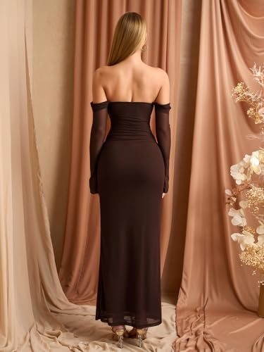 KUTUMAI Off Shoulder Long Sleeve Formal Dress Elegant Bodycon Ruched Cocktail Wedding Guest Dresses for Women 2025 Fall4