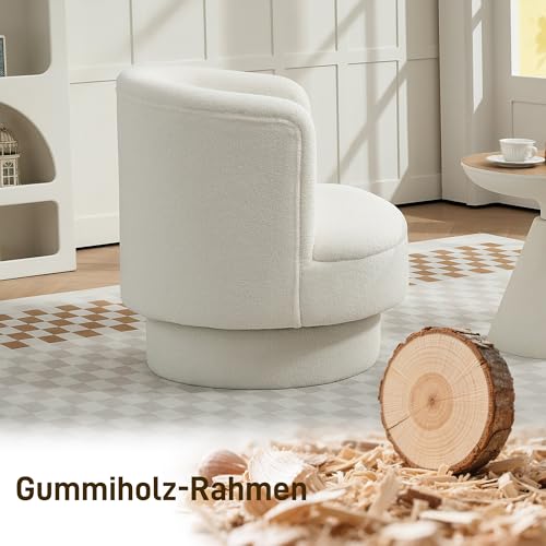 HOMCOM Sessel Wohnzimmer Drehbarer Relaxsessel mit Armlehnen, Loungesessel Lesesessel mit Sherpa-Optik, Polstersessel für Schlafzimmer Cremeweiß