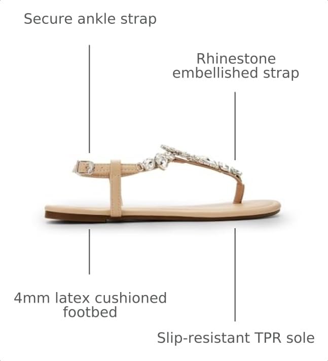 Image of DREAM PAIRS Women's Rhinestone Flat Sandals | Thong Sparkle Dressy Comfortable Adjustable Ankle Strap Sandals for Summer Beach Vacations Wedding Holiday Party