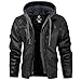 CorBuyit Men's Thermal Lined Faux Leather Motorcycle Jacket, Padded Warm Winter Bomber Coat with Removable Hood for Men (Black) - 4XL