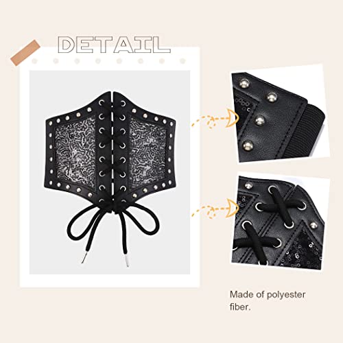 Asooll Leather Wide ELastic Corset Belts Black Vintage Sequins Waist Belt Lace up Waistband Wide Cinch Belt Party Club Prom Costume Clothing Dress Waist Belts for Women2