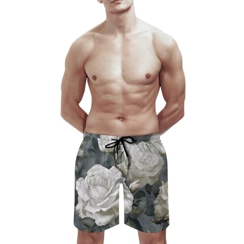 Mens Shorts Gray and Beige Style Men Swim Trunks Quick-Dry Beach Shorts with Drawstring Pocket Bathing Suit3