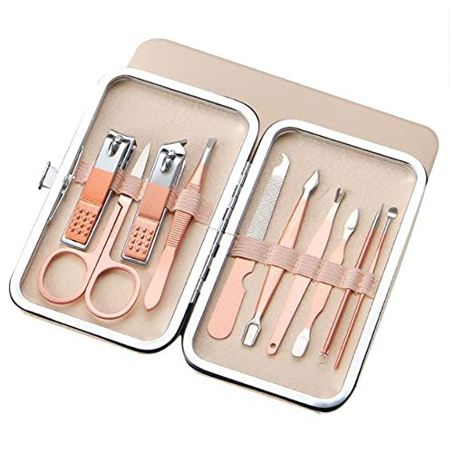 10 PCS Pink Stainless Steel Manicure Set Personal care,Nail Clippers,Mini Nail Clippers Kit Pedicure Care Toolsï¼Great for individuals, families and travels
