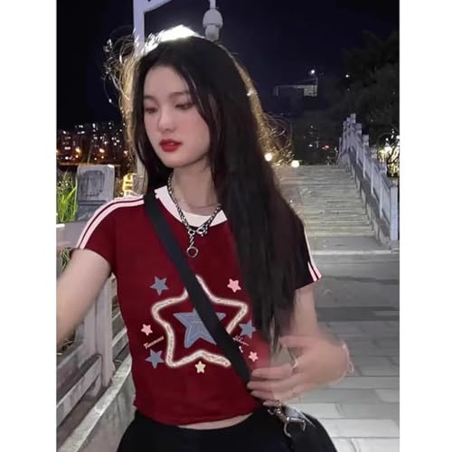 Gothic Playful Star Print, Casual Design Sense T-Shirt, Versatile Ultra Short top, Kawaii Spicy Girl Outfit3