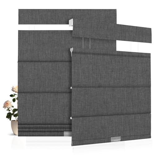 Doing-X Top Down Bottom Up Roman Shades for Windows,Blackout Linen TDBU Roman Blinds,Cordless Fabric...