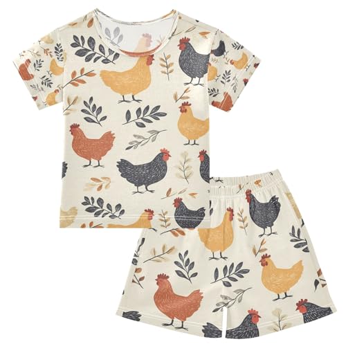 senya Rooster Eat Leaves Summer Pajamas Set Short Cotton Sleepwear 2 Piece