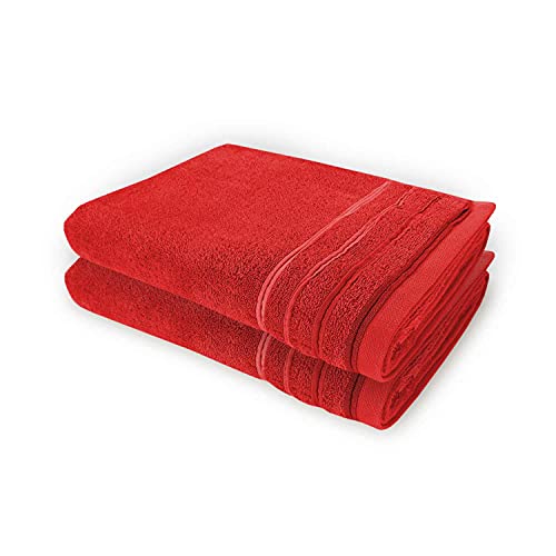 WohnDirect Juego de mullidas toallas y manoplas para baño, lavables, secado rápido, absorbentes, rojo, 2 Handtücher