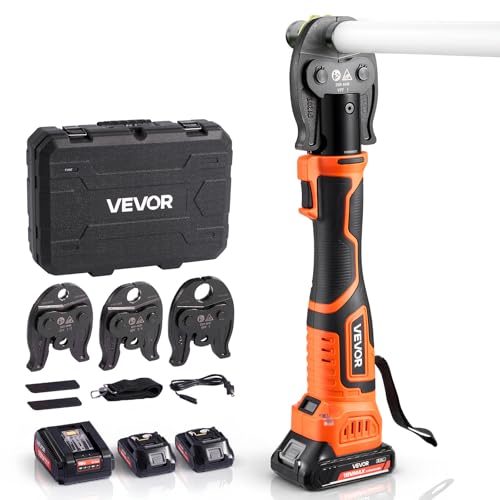 VEVOR Press Tool, 18V Electric Pipe Crimping Tool for 1/2" 3/4" 1" PEX Pipe Stainless Steel Rings, 24KN PEX Press Tool Compatible with PureFlow - with 3 VPF Jaws, 2pcs 2AH Batteries, Charger & Toolbox by VEVOR - Used condition - CA$608.71