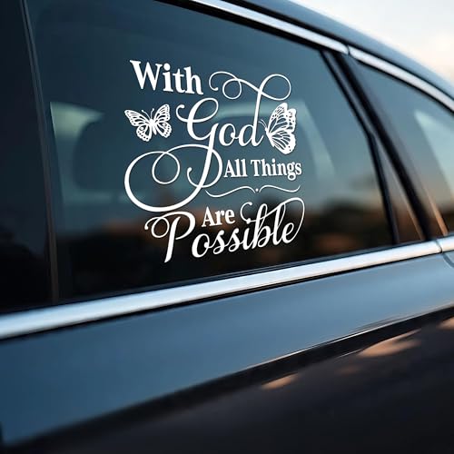 Image of with God All Things are Possible Car Decal Butterfly Cute Christian Sticker for Car Window Bumper Truck Religious Faith Decals Vinyl Waterproof 6 Inches Car Accessories Stickers Gift for Mom Dad