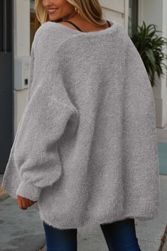 dowerme Women Open Front Cardigans Trendy Fall Long Sleeve Drop Shoulder Soft Knit Slouchy Sweater Winter Clothing 2026(Grey,Large) — view 4