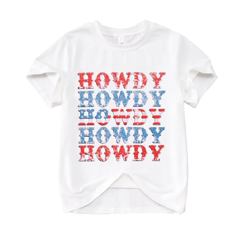 KEKEMI Boys Girls 4th of July Howdy Tee Shirt Independence Day USA Patriotic Tops American Western Style Short Sleeve T-Shirt
