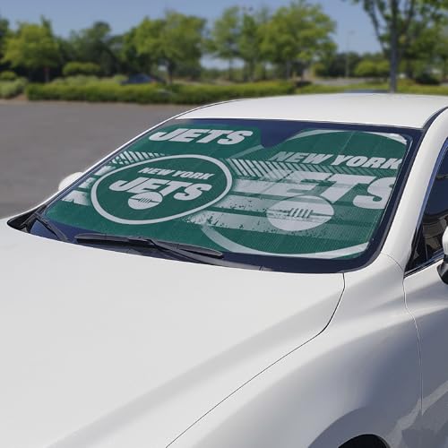 Image of Fanmats NFL Windshield Sun Auto Shade, Sun Shield Sun Visor Accordion tri-fold for Storage 59 inch x 29.5 inch, Colorful Team Design