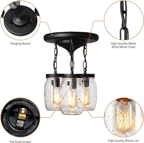 Mason-Jar-Light-Fixtures-3-Light-Glass-Mason-Jar-Pendant-Lighting-for-Kitchen-Island-Farmhouse-Close-to-Ceiling-Kitchen-Light-Over-Sink-Barn-Dining-Room-Jar-Chandelier-Hallway-Stairway Mason Jar Light Fixtures 3 Light Glass Mason Jar Pendant Lighting for Kitchen Island Farmhouse Close to Ceiling Kitchen Light Over Sink Barn Dining Room Jar Chandelier Hallway Stairway