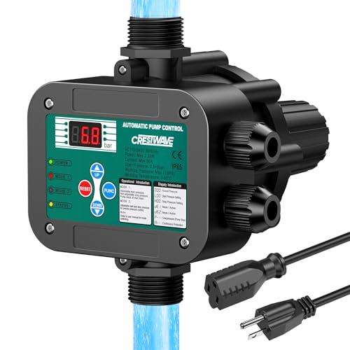 Smart Adjustable Pressure Switch for Well Pump, Automatic Water Pumps Switch, Dry-running Protection for Submersible/Shallow Well/Garden/Jet/Self-priming Pump, Power&Pump Cable Included