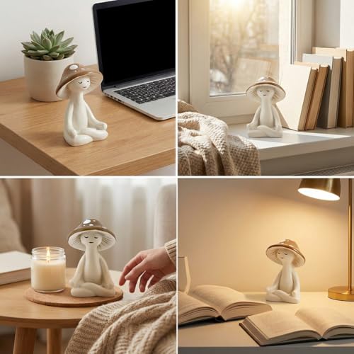 Estatua de hongo meditación de resina pequeña blanca miniatura 5