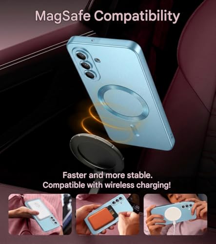 Image of DIZORO Samsung A37 Case, Compatible with Mag Safe Back Cover, Matte Luxury Metallic Luster Flexible TPU Wireless Charging Shockproof Case with Camera Protector Lens (Sierra)