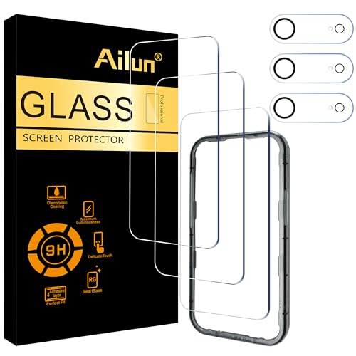 Ailun 3 Pack Screen Protector for iPhone Air [6.5 inch] + 3 Pack Camera Lens Protector with Installation Frame Dynamic Island Compatible Case Friendly [Not for iPhone 17/17 Pro/17 Pro Max]