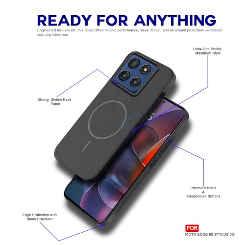 Image of AESTMO Shockproof Back Case Cover for Motorola Moto Edge 60 Stylus 5G | Slim Hard Shell | Hard Back Cover for Motorola Moto Edge 60 Stylus 5G (Compatible with MagSafe Accessories, Black)