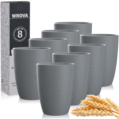 Wrova Wheat Straw Cups Set of 8, Kitchen Cups for Kids, 12 oz Gray Cups