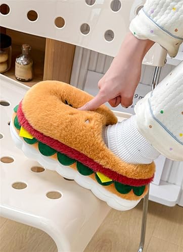 Unisex Adults Home & Kitchen Casual Playful Cotton, EVA Plush Slippers, Brown, Size: Unisex, Non-Slip EVA Sole, Memory Foam Insole, Washable, Hamburger Design4