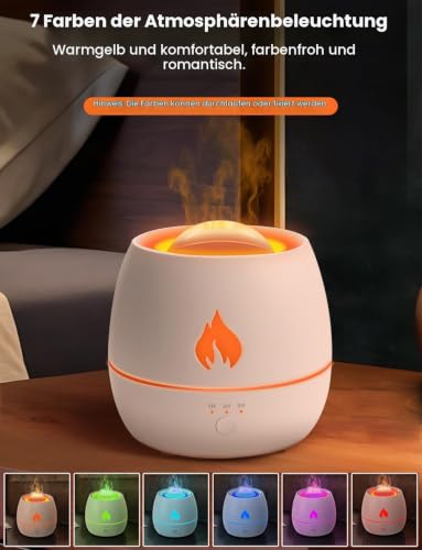Flamme Aroma Luftbefeuchter Diffuser: 3D Flammeneffekt, 7 Farben Flammendiffuser, 220ml ätherisches Öl Diffuser mit wasserlosem Auto-Off für Zuhause, Büro – Bild 2