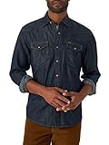 Wrangler mens Iconic Denim Regular Fit Snap Button Down Shirt, Rinse Denim, Large US