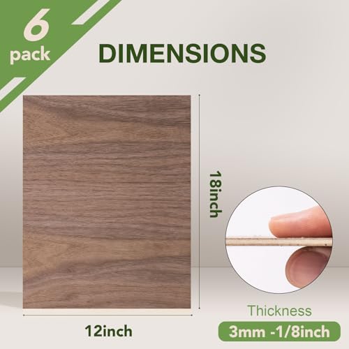 Rowood RW0078910 6 Pack Walnut Plywood 1/8,12X18X1/8Inch,Thin 3Mm Unfinished Plywood thumb #1