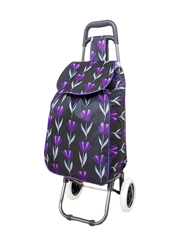 40L Lightweight Shopping Trolley, Hard Wearing & Foldaway Trendy Folding/Collapsible Push/Pull Carts for Easy Storage with 2 Wheels (Tulips)