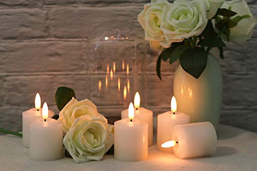 Image of GenSwin Flameless Pillar Candles Flickering with Timer, Battery Operated Real Wax LED Votive 3D Wick Candles 6 Pack White(Battery Include, 2 x 3.2 Inch)