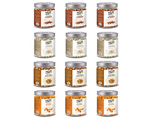 Image of Natureland Organics Almonds 250gm (Pack of 3), Cashew 200gm (Pack of 3), Walnut 150gm (Pack of 3), Raisins 250gm (Pack of 3) - Dry Fruits Combo (Great Value Pack)