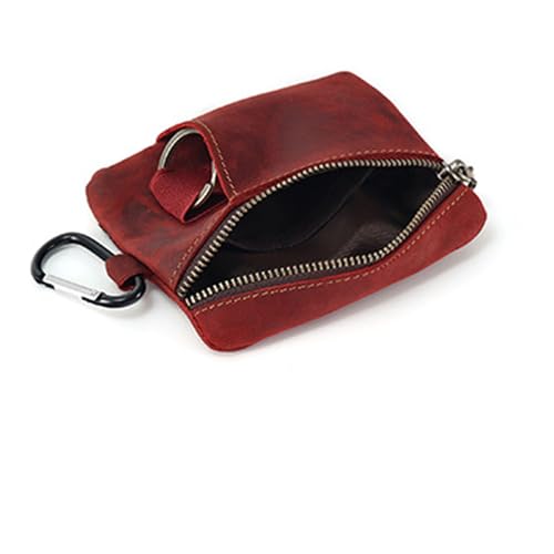 Leather Mini Medieval Pouch Keychain, Change Holder, Coin Organizer, Leather Zipper Pouch Coin，Leather zipper Pouch for Men & Women (Wine red)